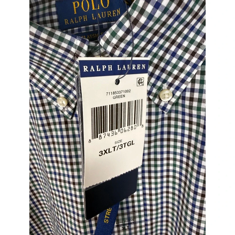 Polo‎ Ralph Lauren 3XLT Green Gingham Stretch Button Down Shirt NEW Big & Tall
